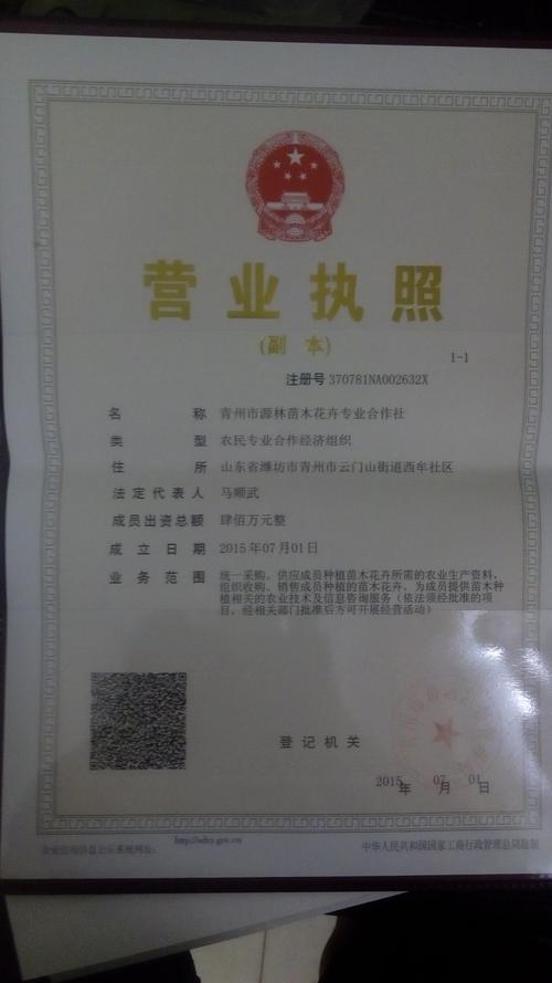 青州市源林花卉苗木合作社 認證信息